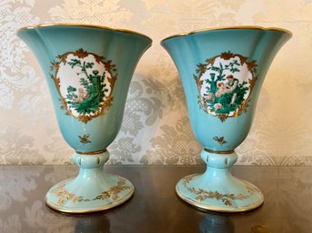 Pair Of Vintage Dresden Saxony Porcelain Urns . 8' Tall