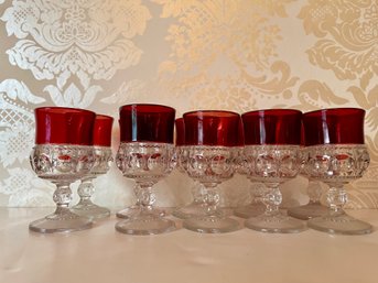 Ten Vintage Ruby Glass Thumbnail Wine Glasses. 4' Tall