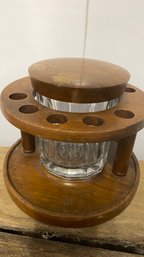Vintage Solid Wood Pipe Rack W/ Humidor Tobacco Jar