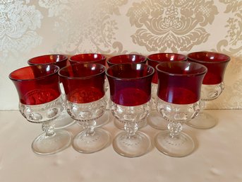 9 Vintage Ruby Glass Thumbnail Wine Glasses. 6' Tall