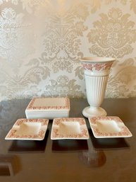 Vintage Wedgwood Queensware Pink On Cream Tabletop Set.