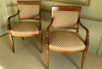 A Pair Vintage Carved Upholstered Arm Chair