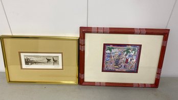 Framed Art Lot - Signed Etching L Loos NY Artist And Basseterre The Circus Print