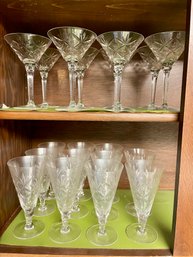 2 Sets Of Antique/vintage Crystal Glass Barwares. Total Of 19