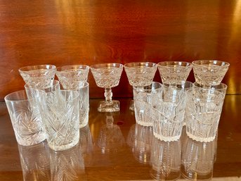 Collection Of Antique/vintage Leaded Cut Glass And Crystal Barware Glasses. Total Of 15.