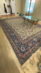 A Large Cream, Blue & Pink Hand Knotted Area Rug With Fringe - 170' X 118'