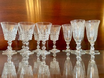 Collection Of Antique/vintage Crystal Glass Stemware Including Etched Glass. 12 In Total.
