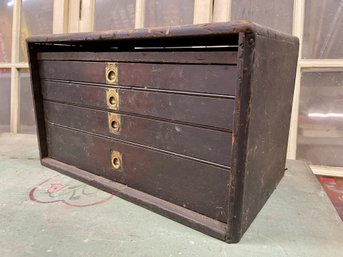 Vintage Wooden Machinist Tool Box With Interesting Content.