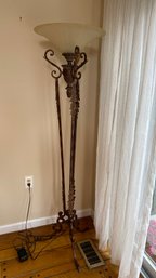 A Vintage Torchiere Floor Lamp With Glass Shade 70'h