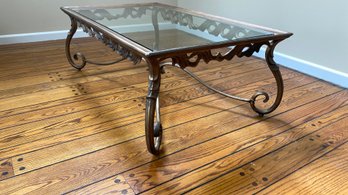 A Cast Aluminum Bronze Tone Coffee Table With Glass Top
