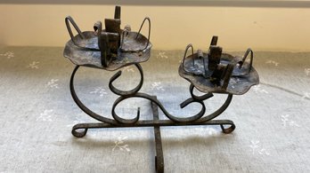 A Vintage Wrought Iron Candleholder 2 Arm Scroll Candelabra