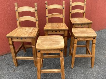 A Set Of Five Wood Counter Stools By Pier 1 Import.