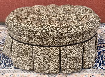 THE CHARLES STEWART CO. LEOPARD PRINT Oval UPHOLSTERED OTTOMAN