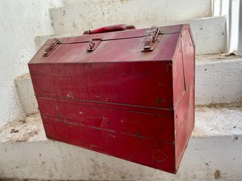 Heavy Duty , Vintage Red Tool Box With Content.