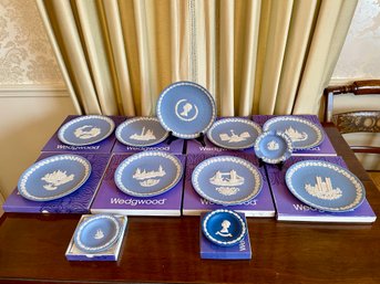 Wedgwood Light Blue Jasperware Christmas Plate And More. 13 Pieces In Total.