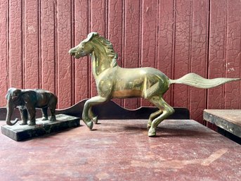 Vintage Brass Horse And Elephant.