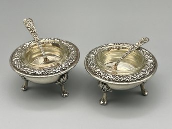 Pair Of S.kirk & Sons Sterling Silver Tri Footed Salt Cellars.