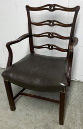 A Vintage Wood Frame Leather Seat Side Chair Pretty Details & Nail Head Trim