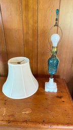 Antique Teal Blue  Kerosene Lamp Electrified On Glass Milk Base 23' H.