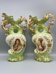 Pair Of Vintage Victoria Carlsbad Double Sided Portraits Vases.