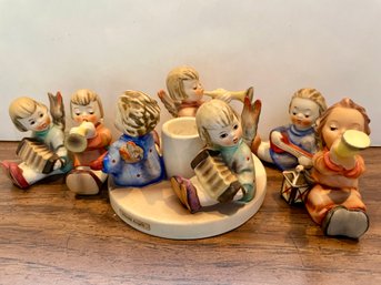Five Vintage 1960' Hummel Figurines Of Playing Angels. Including A Candle Holder. Up To 3' Tall (11)