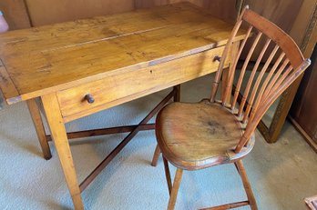 Antique Maple Shaker Style Desk With Single Plank Comb Chair