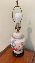 Vintage Hand Decorated Table Lamp On Carved Wood Base. - Approx.. 20' H.