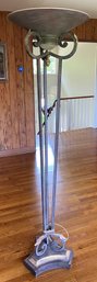 Tall Metal Torchiere Floor Lamp With Leaf And Scrolling Details -20'w X 71'h.