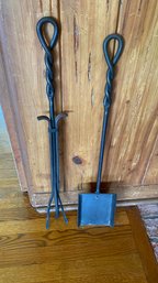 Fireplace Tools Two Pieces Forged Wrought Iron - 29'h