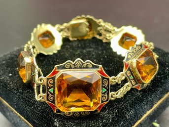 Vintage 14k Gold And  Orange/ Yellow Stones Bracelet .