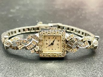 An Impressive Hamilton 14k White Gold And Diamonds Women Watch. 18.7 Grams.