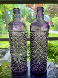 Pair Of Vintage Purple Ricardo Menor Anisados ? Glass Water Decanters/ Bottles.