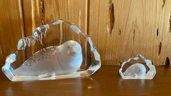 Vintage Sea Lion  Crystal Paperweight Signed