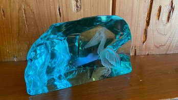 R Strand - L Bornesson Pelican Crystal  Paperweight Hovmantorp Sweden