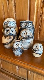 Collection Of  Six Ceramic Owls Signed