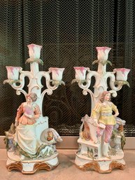 Vintage Pair Of WKC Weiss Kuhnert Porcelain Candle Holders .made In Germany #4047 , 13' Tall