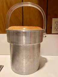 MCM Ice Bucket With Stoneware Insert And Lucite Handle.