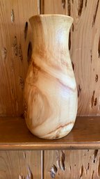 Hand Carved Wooden Vase With Glass Insert 4'w X 10'h