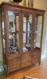 Ethan Allen Chery Wood Lighted Display Cabinet