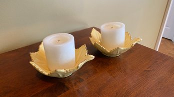 Pair Of Ceramic Candle Holder Made In Italy
