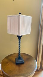 An Elegant Spindle Table Lamp With Silk Shade