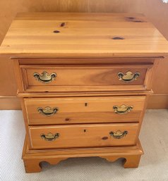 Vintage Three Drawers Pine Side Table With Brass Handle