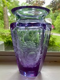 Moser, Heavy Purple Art Glass Vase. 8' Tall