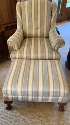 Hickory Chair Striped Wingback Chair With Ottoman