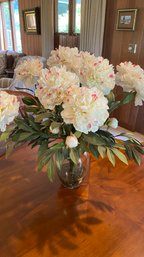 Faux Peonies Flowers Arrangements With Clear Glass Vase