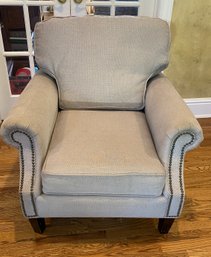 A Scroll Arm Upholstered Occasional Chair Nail Head Details By Broyhill Furniture