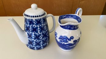 White & Blu Creamer Copeland Spode Made In England And Coffee Pot By Rorstrand Sweden