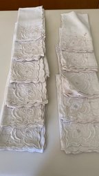 Vintage 11 Hand Embroidered Linen Napkins 20' X 20'