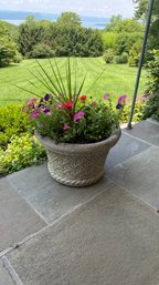 Wonderful Cast Concrete Outdoor Planter With Flowers   - 25' X 16'h. - 1 Of 3