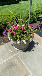 Wonderful Cast Concrete Outdoor Planter With Flowers   - 25' X 16'H. - 2 Of 3